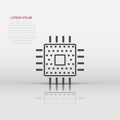 Computer cpu icon in flat style. Circuit board vector illustration on white isolated background. Motherboard chip business concept Royalty Free Stock Photo