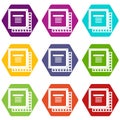 Computer CPU processor chip icon set color hexahedron Royalty Free Stock Photo