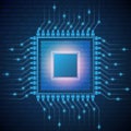 Computer CPU processor system chip. Abstract data flow binary code in Core microchip. Vector banner illustration Royalty Free Stock Photo