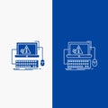 Computer, crash, error, failure, system Line and Glyph web Button in Blue color Vertical Banner for UI and UX, website or mobile