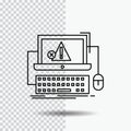 Computer, crash, error, failure, system Line Icon on Transparent Background. Black Icon Vector Illustration Royalty Free Stock Photo
