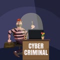 Computer criminal spy concept, cartoon style