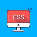 Computer with CSS word on screen. Cascading style sheets, style sheet language concept. Web development, coding