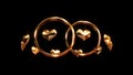 Computer 3d animation of Golden wedding rings on a black background