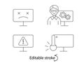 Computer damage outline icons set. Notebook repairs. Computer repair wizard
