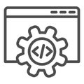 Computer data settings line icon. Mechanical gear inside browser window. Internet technology vector design concept Royalty Free Stock Photo