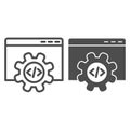 Computer data settings line and solid icon. Mechanical gear inside browser window. Internet technology vector design Royalty Free Stock Photo