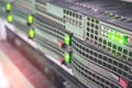 Computer database server is a close up. Cloud storage services. Hosting platform Internet provider. Selective focus