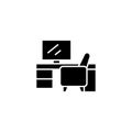 Computer desk black icon concept. Computer desk flat vector symbol, sign, illustration. Royalty Free Stock Photo