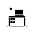 Computer desk black icon, concept illustration, vector flat symbol, glyph sign. Royalty Free Stock Photo