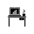 Computer desk black icon, vector sign on isolated background. Computer desk concept symbol, illustration Royalty Free Stock Photo