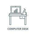 Computer desk line icon, vector. Computer desk outline sign, concept symbol, flat illustration Royalty Free Stock Photo