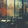 Melancholic Cityscapes: A Desk Near Two Windows With Leaves