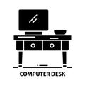 computer desk symbol icon, black vector sign with editable strokes, concept illustration Royalty Free Stock Photo