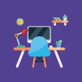 Computer desk workplace concept with flat design style Royalty Free Stock Photo