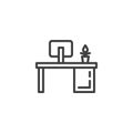 Computer desk, workplace line icon