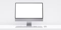 Computer desktop blank monitor, pc keyboard and mouse isolated on white Royalty Free Stock Photo