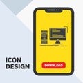 Computer, desktop, gaming, pc, personal Glyph Icon in Mobile for Download Page. Yellow Background Royalty Free Stock Photo