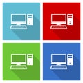 Computer, desktop icon set, flat design vector illustration in eps 10 for webdesign and mobile applications in four color options Royalty Free Stock Photo
