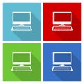 Computer, desktop icon set, flat design vector illustration in eps 10 for webdesign and mobile applications in four color options Royalty Free Stock Photo