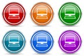 Computer, desktop silver metallic glossy icons, set of modern design buttons for web, internet and mobile applications in 6 colors Royalty Free Stock Photo
