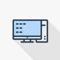 Computer, desktop thin line flat color icon. Linear vector symbol. Colorful long shadow design. Royalty Free Stock Photo