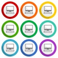 Computer, desktop vector icons, set of colorful flat design buttons for webdesign and mobile applications Royalty Free Stock Photo