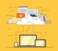 Computer device data cloud storage. Flat design vector illustration Royalty Free Stock Photo