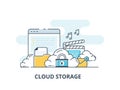 Computer device data cloud storage security flat design vector illustration.