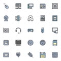 Computer device elements filled outline icons set