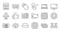 Computer device line icons. Motherboard, CPU and Laptop. Linear icon set. Vector