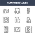 9 computer devices icons pack. trendy computer devices icons on white background. thin outline line icons such as processor,