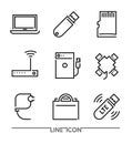 Computer devices Icons. PC Accessories thin line vector