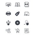 Computer devices icons. Printer, laptop signs.