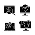 Computer diagnostics black glyph icons set on white space