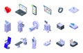 Computer diagnostics of health icons set isometric vector. Radiation therapy Royalty Free Stock Photo