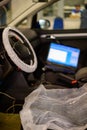 Computer diagnostics of the onboard computer in the car in a car dealership. Royalty Free Stock Photo