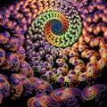 Computer digital abstract fractal art fantastic object, swarm of funny small spiral balls