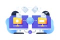 Computer digital file sharing using connection with online app. Royalty Free Stock Photo
