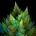 Computer digital fractal art design, abstract fractals fantastic shapes, green trees Royalty Free Stock Photo