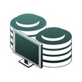 Computer with disks isometric blue lines