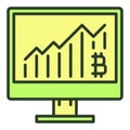 Computer Display with Bitcoin Graph vector Crypto colored icon or sign