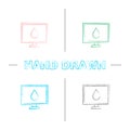 Computer display calibration hand drawn icons set