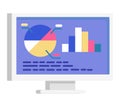 Computer display with colorful pie chart and bar graph. Data analysis and digital report concept vector illustration Royalty Free Stock Photo