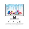 Computer Display With Holiday Decorations Christmas Gift Concept New Year Sales On Electronics Banner Royalty Free Stock Photo