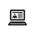 Computer display with human web page - concept vector icon design. Internet user identification symbol. Social media network sign.