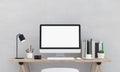 Computer display for mockup on table, 3D rendering Royalty Free Stock Photo