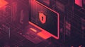 A computer display shows a shield and lock icon, symbolizing digital security and the protection of online information Royalty Free Stock Photo