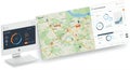 Computer display shows a user interface with data analytics and a map focused on Royalty Free Stock Photo