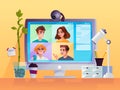 Display with web camera and cartoon people Royalty Free Stock Photo